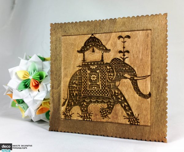 tablou elefant lemn in adancime